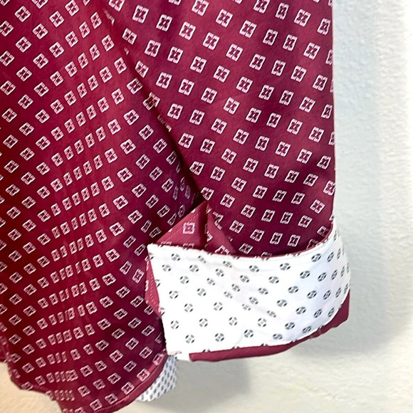 Ted Baker MENS PINK GEOMETRIC FLORAL PRINT STRETCH COTTON SHIRT in pink size 4/L - Picture 7 of 11